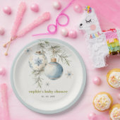 Minimal Blue Winter Christmas Boy Baby shower Papieren Bordje (Feest)