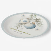 Minimal Blue Winter Christmas Boy Baby shower Papieren Bordje (Gekanteld)