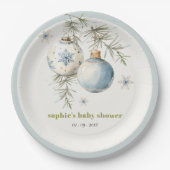 Minimal Blue Winter Christmas Boy Baby shower Papieren Bordje (Voorkant)