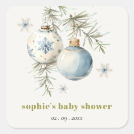 Minimal Blue Winter Christmas Boy Baby shower Vierkante Sticker