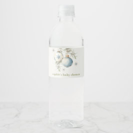 Minimal Blue Winter Christmas Boy Baby shower Waterfles Etiket