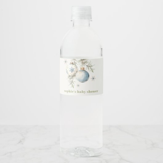 Minimal Blue Winter Christmas Boy Baby shower Waterfles Etiket (Voorkant)