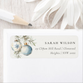 Minimal Blue Winter Waterverf Kerstadres Etiket