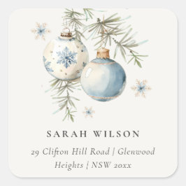Minimal Blue Winter Waterverf Kerstadres Vierkante Sticker