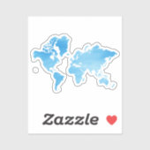 Minimal Blue World Map Watercolor Art Sticker (Vel)
