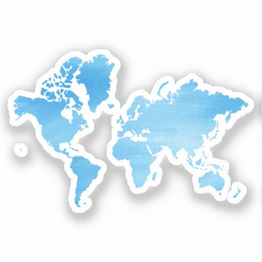 Minimal Blue World Map Watercolor Art Sticker (Voorkant)