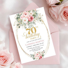 Minimal Blush and Gold 70th Birthday Invitation Kaart
