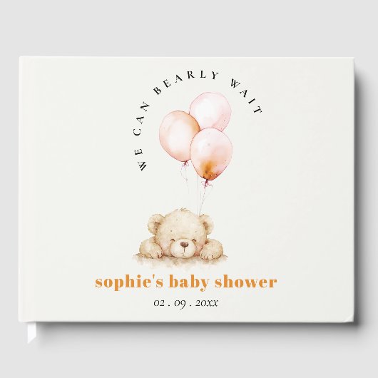 Minimal Blush Bearly Wait Balloon Baby shower Gastenboek (Voorkant)