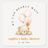Minimal Blush Bearly Wait Balloon Baby shower Vierkante Sticker (Voorkant)
