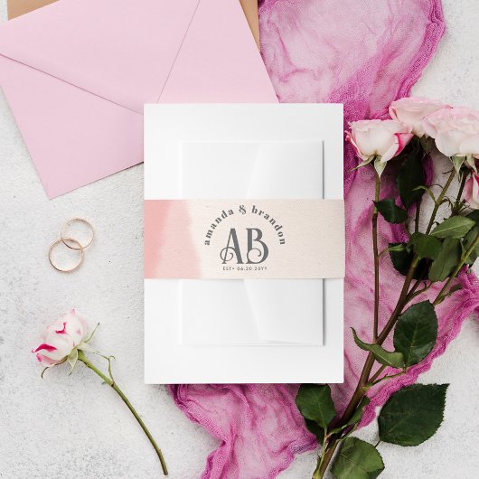 Minimal Blush & Bloom Bold Scrip Monogram Huwelijk Uitnodigingen Wikkel