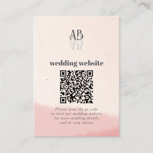 Minimal Blush & Bloom Bold Script QR Code Wedding Informatiekaartje (Voorkant)