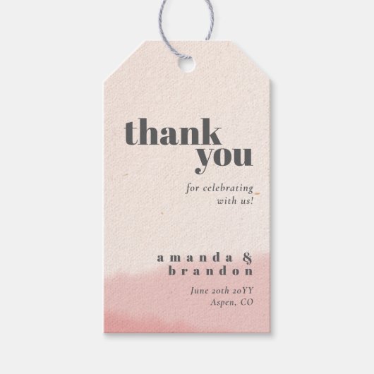 Minimal Blush Bloom Bold Script Wedding Bedankt Cadeaulabel (Voorkant)