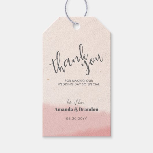 Minimal Blush Bloom Bold Script Wedding Bedankt Cadeaulabel (Voorkant)