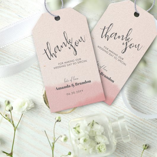 Minimal Blush Bloom Bold Script Wedding Bedankt Cadeaulabel