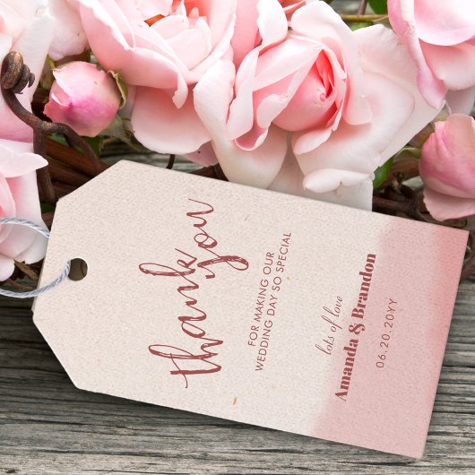 Minimal Blush Bloom Bold Script Wedding Bedankt Cadeaulabel