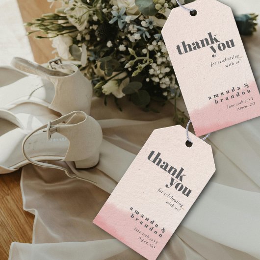 Minimal Blush Bloom Bold Script Wedding Bedankt Cadeaulabel