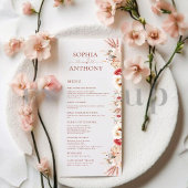 Minimal Blush Boho Floral enkelzijdige bruiloft Ma Menu