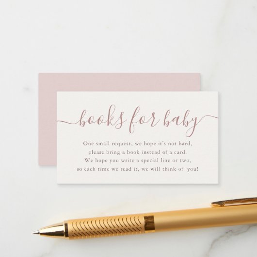 Minimal Blush Books for Baby Shower Informatiekaartje (Voorkant / Achterkant in situ)