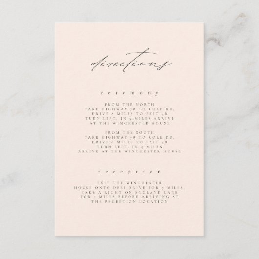 Minimal Blush Fine Art Floral Bruiloft Routebeschr Informatiekaartje (Voorkant)