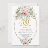 Minimal Blush Floral 70th Birthday Invitation Kaart (Voorkant)