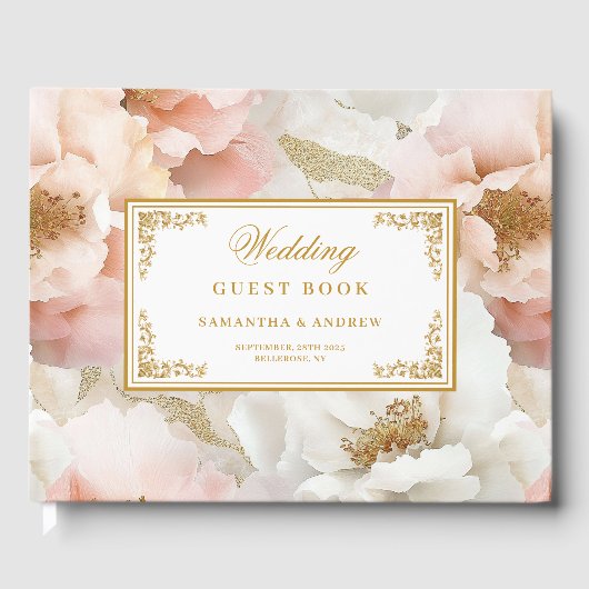 Minimal Blush Gold Waterverf bruiloft gastenboek (Voorkant)