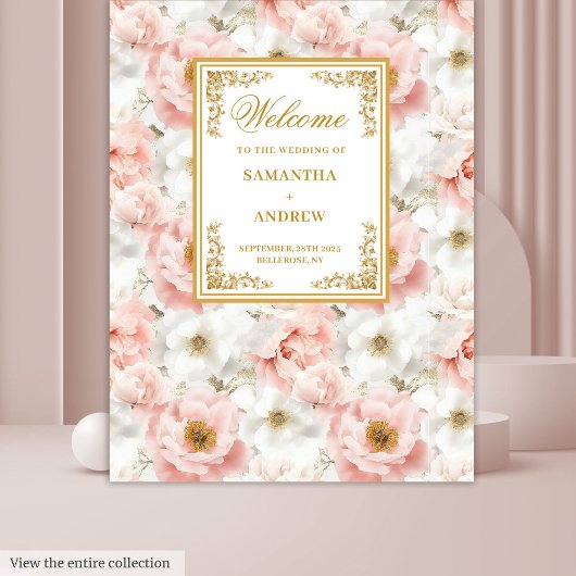 Minimal Blush Gold Waterverf Huwelijksachtergrond Wandkleed