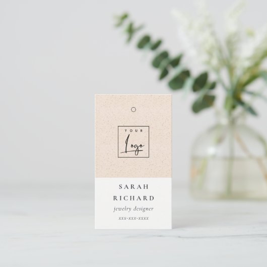 Minimal Blush Keramische Textuur Prijs Label Logo (Staand voorkant)