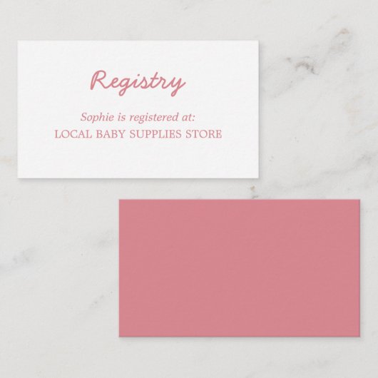 Minimal Blush Pink Baby shower Registry Informatiekaartje (Voorkant / Achterkant)