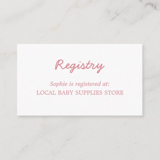 Minimal Blush Pink Baby shower Registry Informatiekaartje (Voorkant)