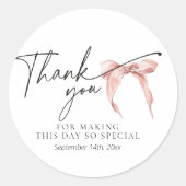 Minimal Blush Pink Bow Coquette Bedankt Sticker (Voorkant)