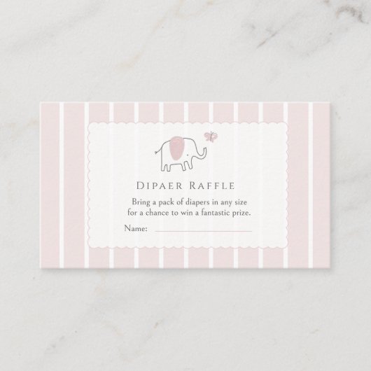 Minimal Blush Pink Elephant Sketch Diaper Raffle Informatiekaartje (Voorkant)