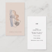 Minimal Blush Pink Line Art Lady Business Card  Visitekaartje (Voorkant / Achterkant)
