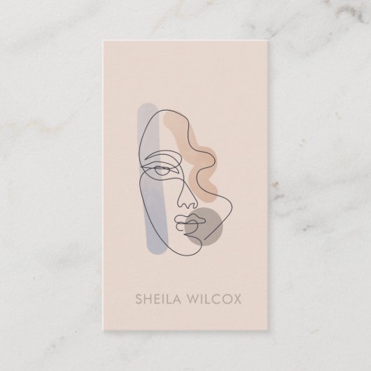 Minimal Blush Pink Line Art Lady Business Card  Visitekaartje (Voorkant)