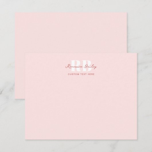 Minimal Blush Pink Monogrammed Notitiekaartje (Voorkant / Achterkant)