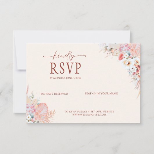 Minimal Blush QR Code RSVP Wedding Kaart | Boho (Voorkant)