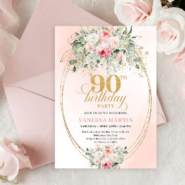Minimal Blush Rose Gold 90th Birthday Party Invite Kaart