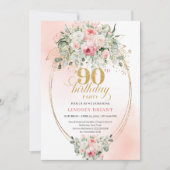 Minimal Blush Rose Gold 90th Birthday Party Invite Kaart (Voorkant)