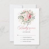 Minimal Blush Roses Greenery Gold Wedding RSVP Kaartje (Voorkant)