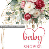Minimal Bohemian Red White Gold Baby Shower Kaart