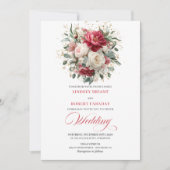 Minimal Bohemian Red White Gold Wedding Invitation Kaart (Voorkant)