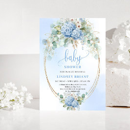 Minimal Boho Blue Floral Baby Shower Invitation Kaart