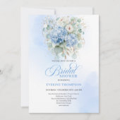 Minimal Boho Blue Floral Bridal Shower Invitation Kaart (Voorkant)
