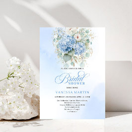Minimal Boho Blue Floral Bridal Shower Invitation Kaart