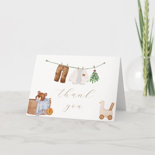 Minimal Boho Boy Kleding Baby shower Bedankkaart (Voorkant)
