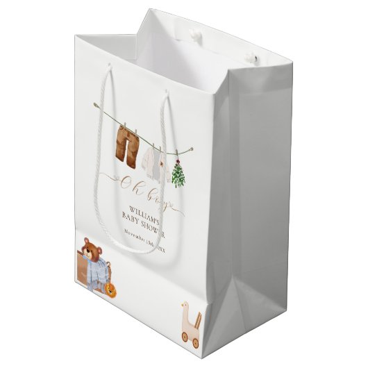 Minimal Boho Boy Kleding Baby shower Medium Cadeauzakje (Voorkant Gekanteld)