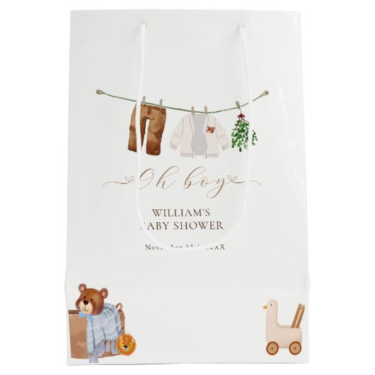 Minimal Boho Boy Kleding Baby shower Medium Cadeauzakje (Achterkant)