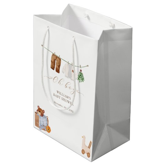 Minimal Boho Boy Kleding Baby shower Medium Cadeauzakje (Achterkant Gekanteld)