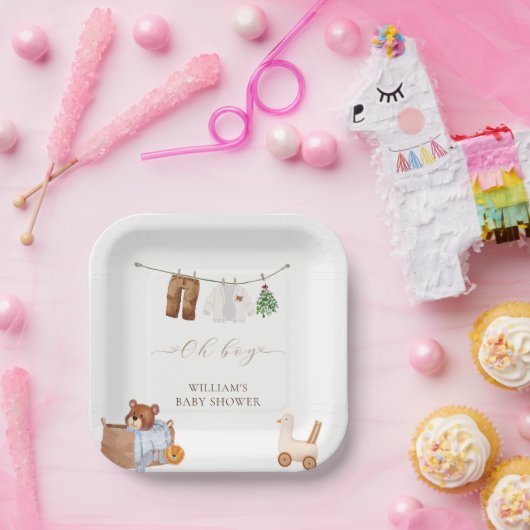 Minimal Boho Boy Kleding Baby shower Papieren Bordje (Feest)