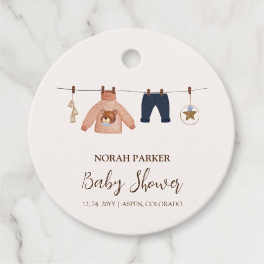 Minimal Boho Boy Winter Clothesline Baby shower Bedankjes Labels (Voorkant)