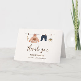 Minimal Boho Boy Winter Clothesline Baby shower Bedankkaart